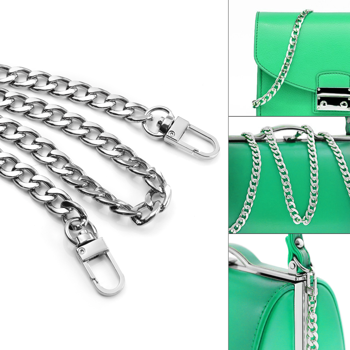 Bag Metal Flat Chain Replacement Strap for Handbag Purse - Silver