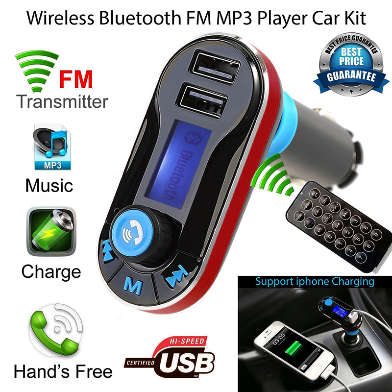 Wireless Bluetooth Dual USB Charger Handsfree Car MP3 Player FM transmitter - Red
