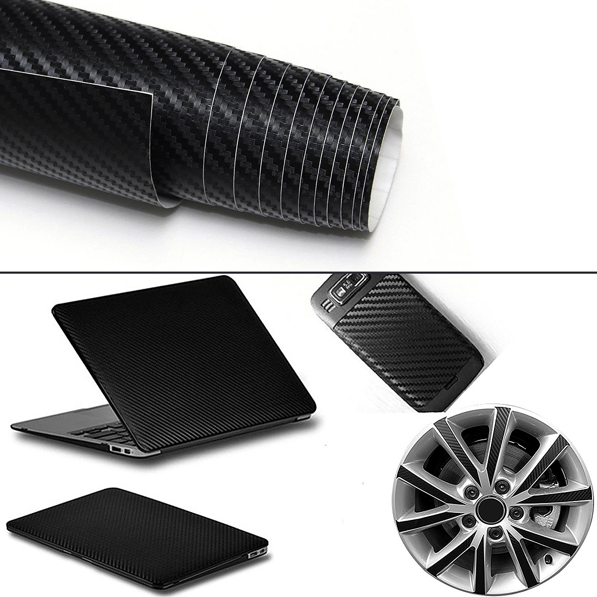 3D Carbon Fiber Vinyl Film Wrap Sheet Auto DIY Sticker Car Decal - Black