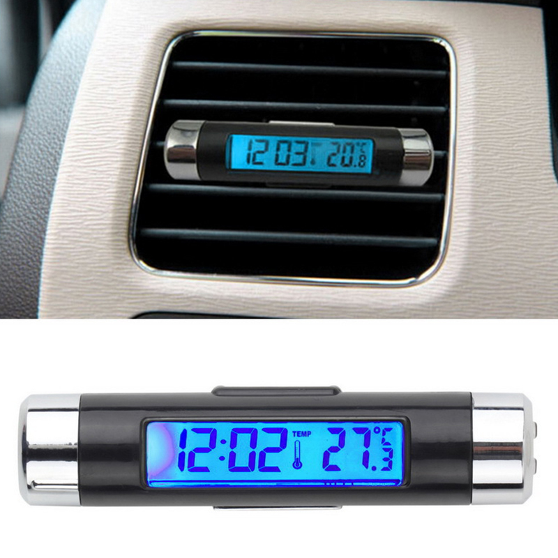 Car Vent Digital LCD Display Thermometer with Clock Indicator