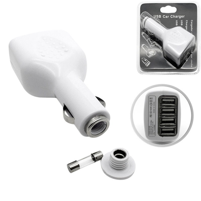 2.1A Output 4 USB Port Car Charger Cigarette Lighter Socket Adapter for Smartphones - White