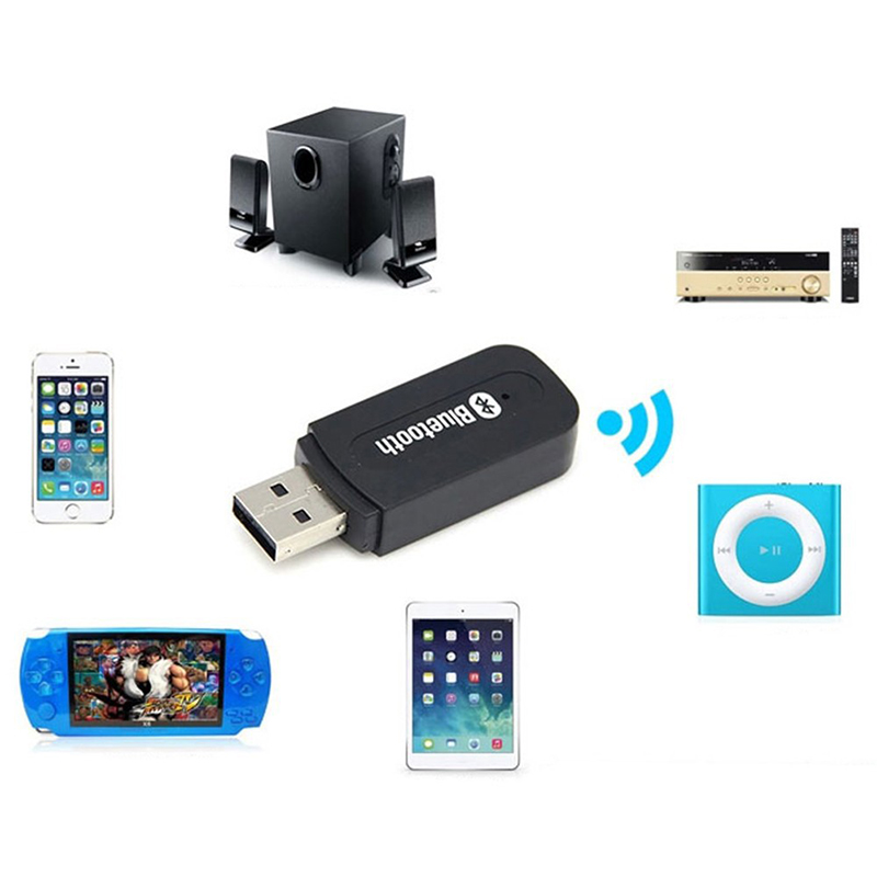 USB Wireless Bluetooth 3.5mm Music Audio Handsfree Receiver Adapter - Black