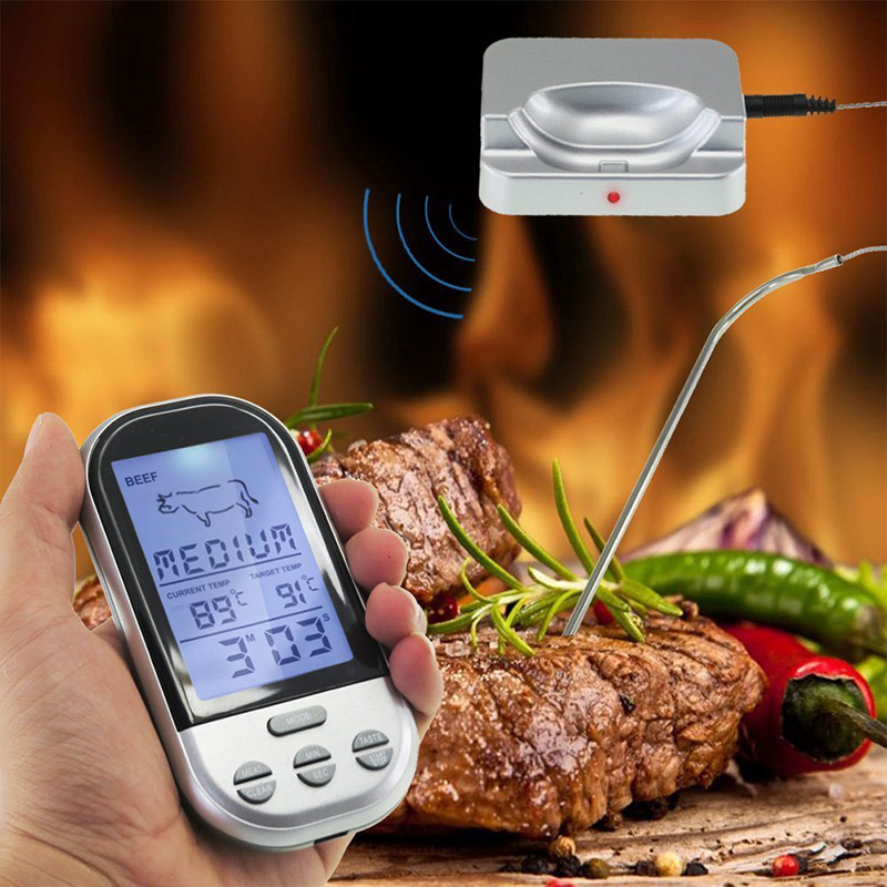 Kitchen Digital LCD Display Wireless Meat Thermometer for BBQ Grill Meat