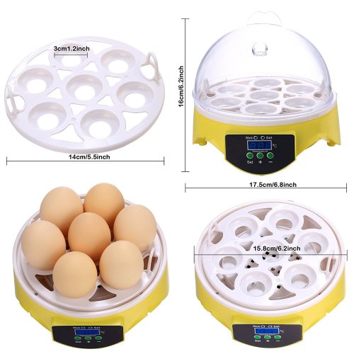 Mini Automatic Clear Digital 7 Eggs Chicken Duck Egg Incubator/Egg Hatcher - Yellow