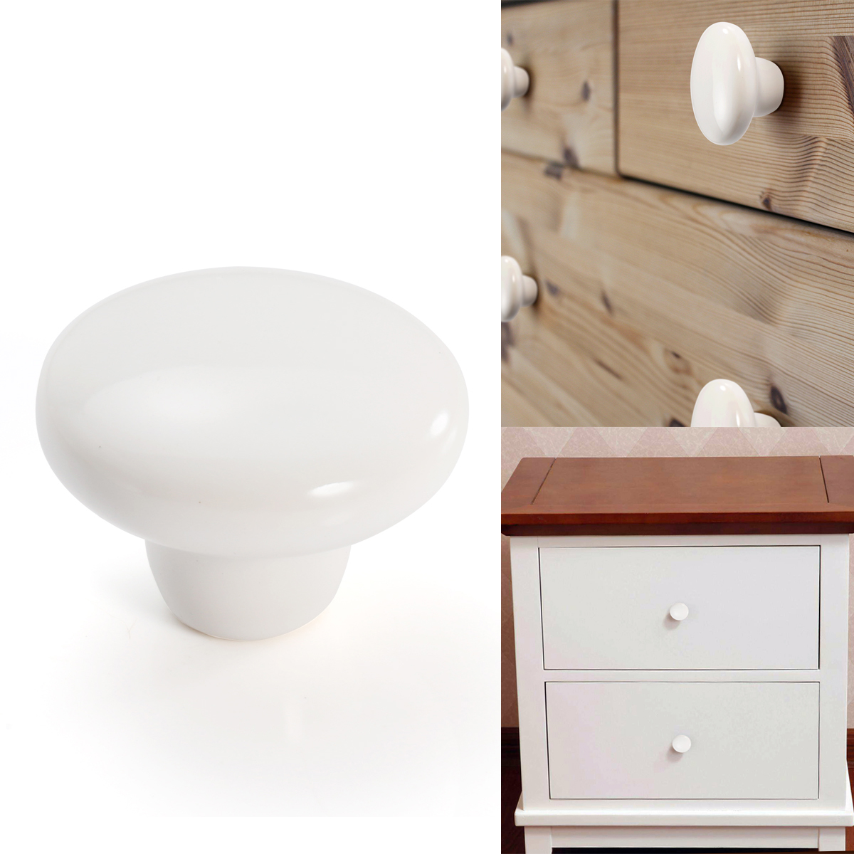38mm Ceramic Single Hole Cupboard Handles Drawer Pulls Kitchen Cabinet Knob - White