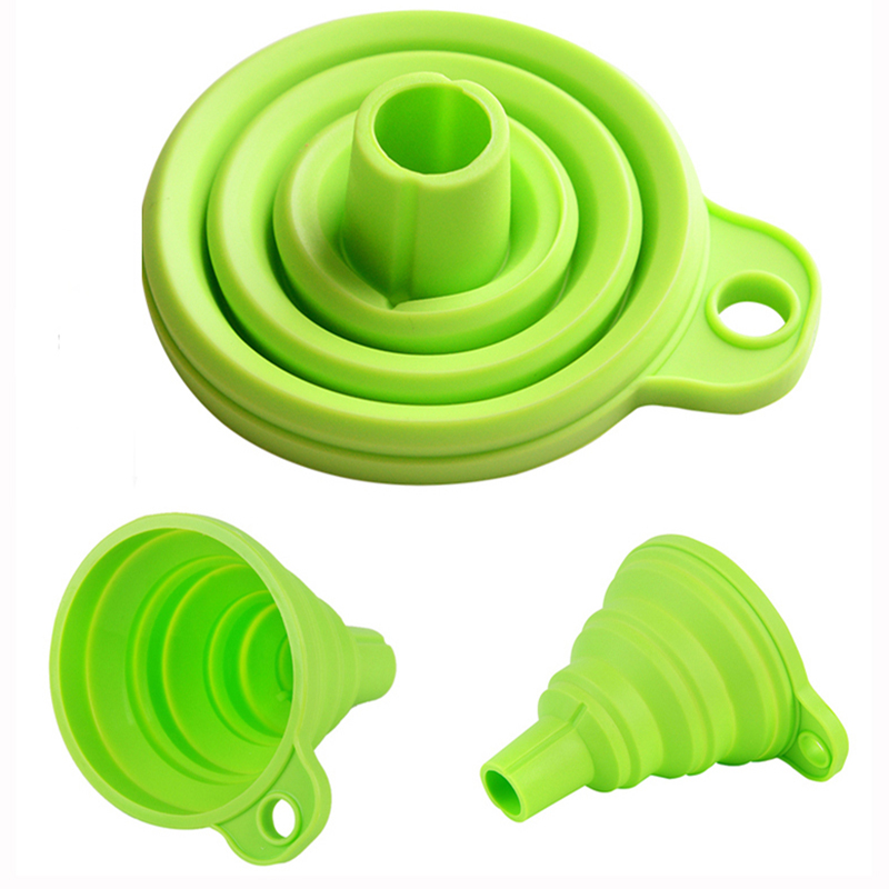 Foldable Silicone Oil Water Liquid Funnel Collapsible Hopper Kitchen Tool - Green