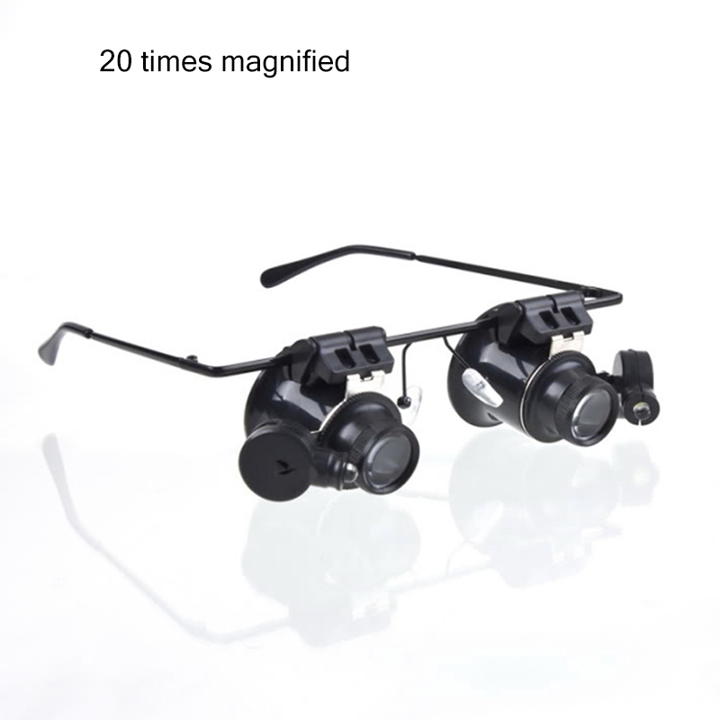 20X Magnifying Glass Eye Jewelry Watch Repair Magnifier Glasses with 2 LED Lights