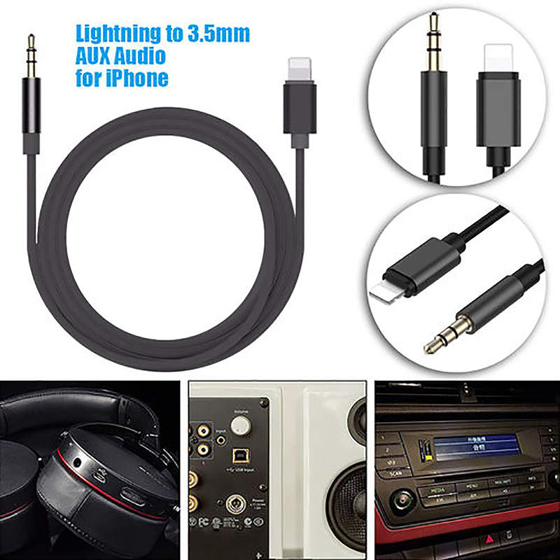 8 pin to 3.5mm Male Jack AUX Audio Stereo Adapter Cable for iPhone 7 - Black