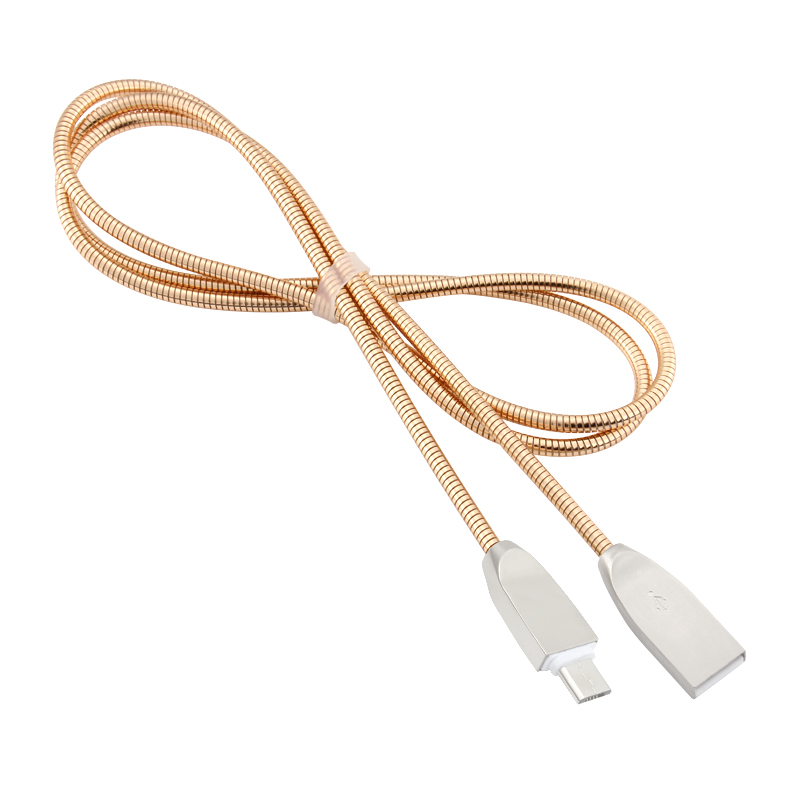 Micro USB Stainless Steel Woven Spring Cable for Android Smartphone - Gold