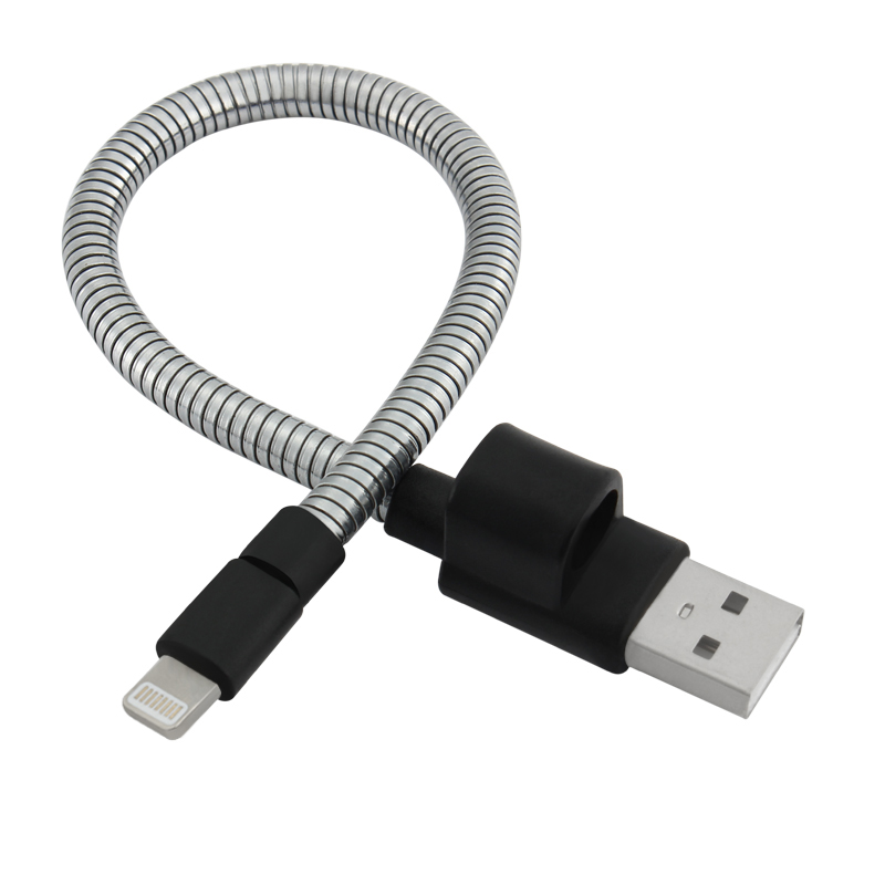 Flexible Metal Spring Woven 8 pin Charging Data Cable for iPhone