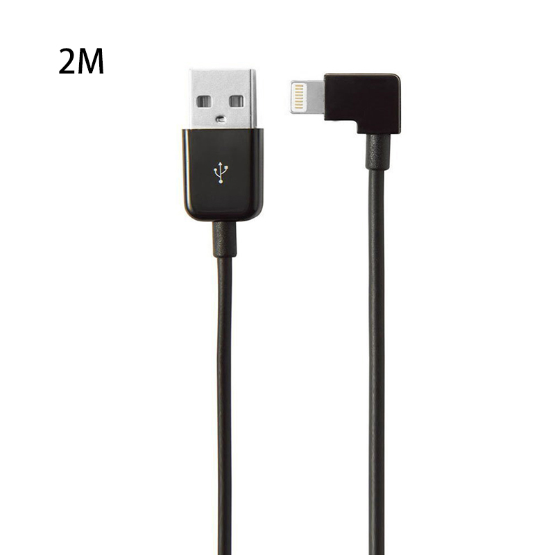 2M Right Angle 90 Degree 8 pin Charging USB Cable for iPhone 6 5S 7 - Black