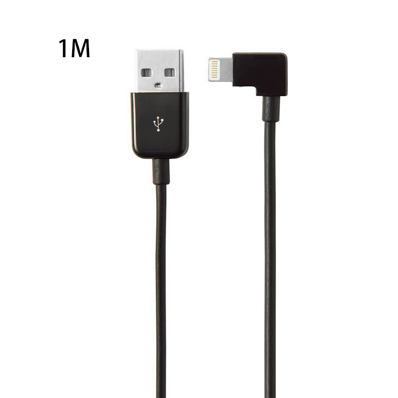 1M Right Angle 90 Degree 8 pin Charging USB Cable for iPhone 6 5S 7 - Black