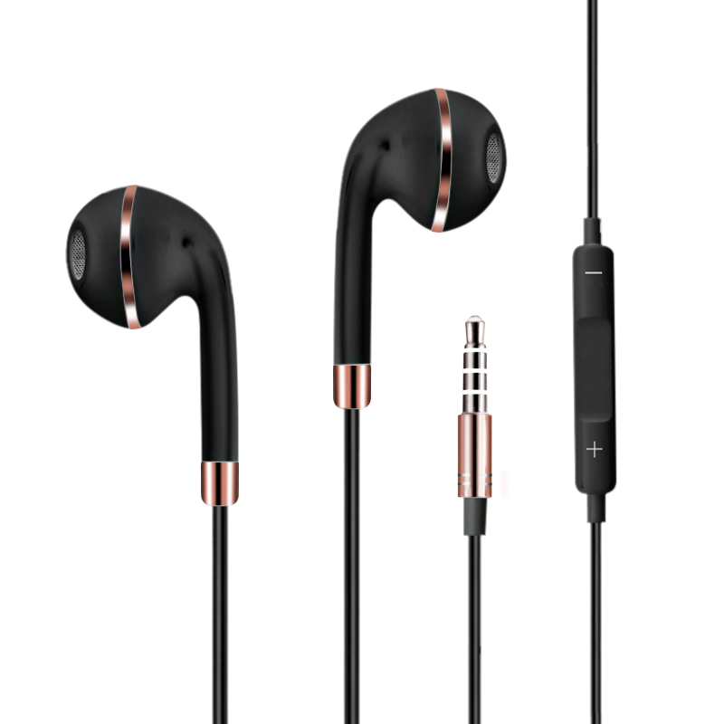 Universal In-Ear Headset 3.5mm Sports Stereo Headphone with Mic - Black + Rose Gold