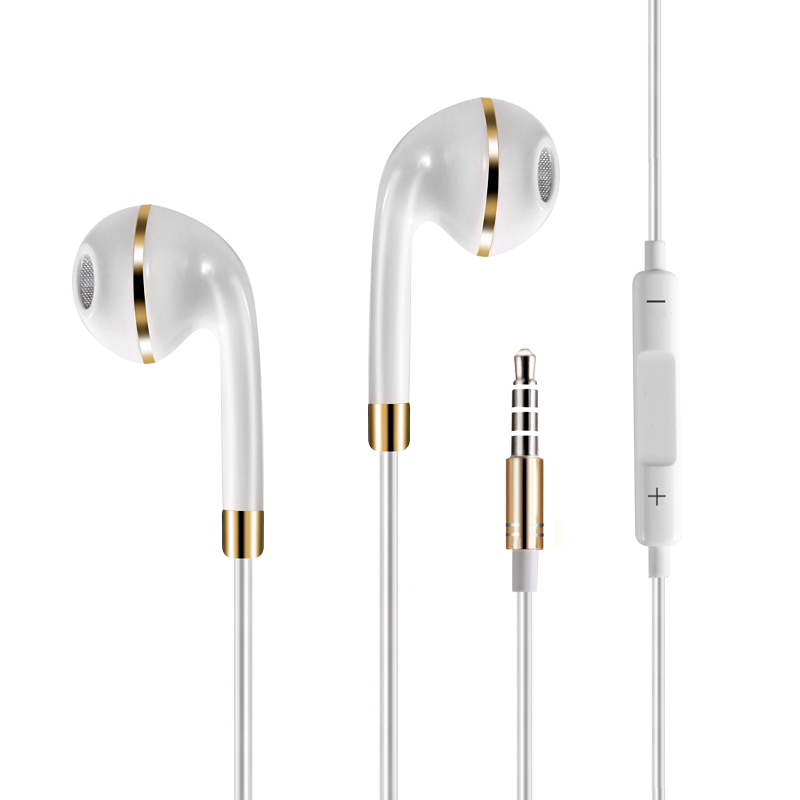 Universal In-Ear Headset 3.5mm Sports Stereo Headphone with Mic - White + Gold