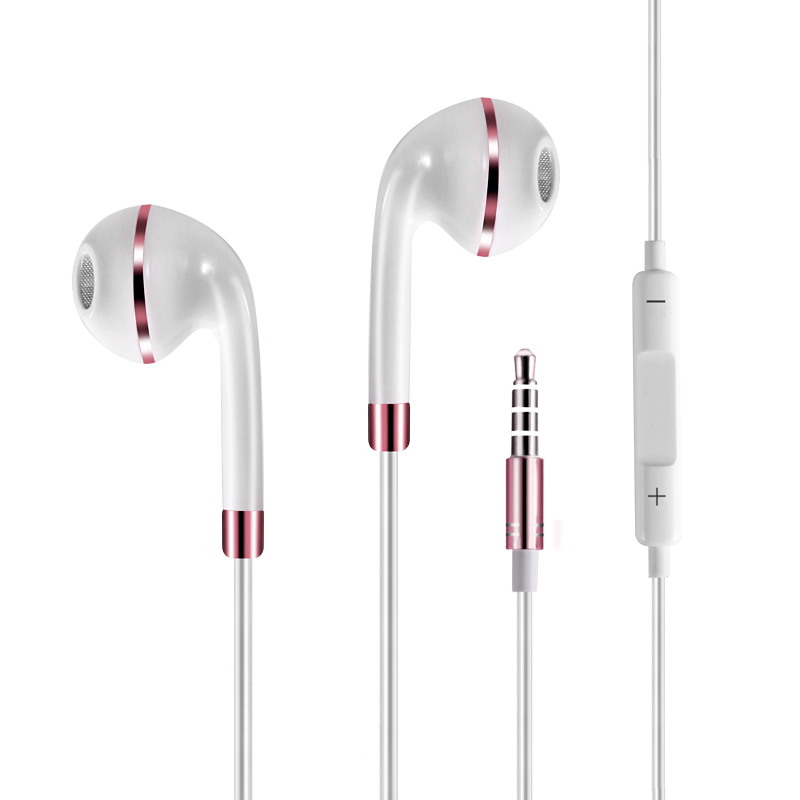 Universal In-Ear Headset 3.5mm Sports Stereo Headphone with Mic - White + Rose Gold