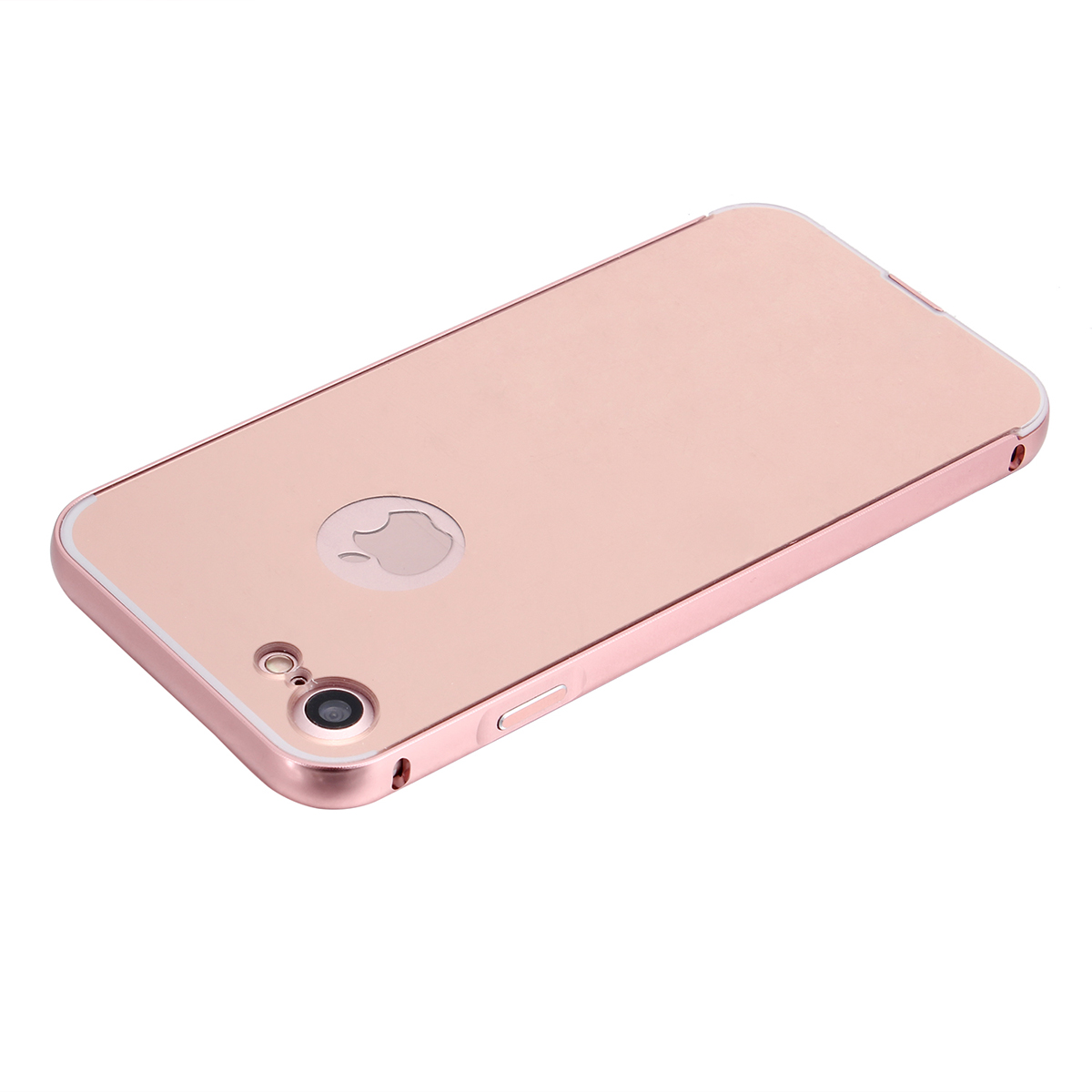 Aluminum Metal Frame + Back PC Mirror Cover Case for iPhone 7/8 - Rose Gold