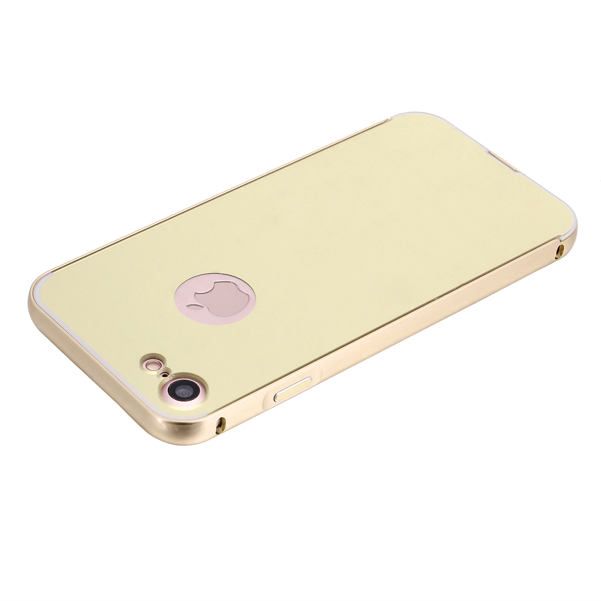 Aluminum Metal Frame + Back PC Mirror Cover Case for iPhone 7/8 - Gold