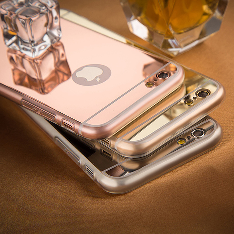 Mirror Soft TPU Cover Back Phone Case for iPhone 6 / 6S 4.7 inch - Rose Gold