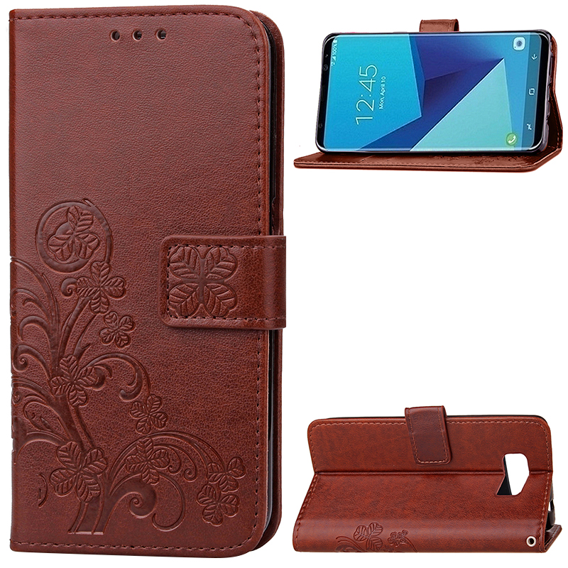 Clover Pattern PU Leather Wallet Case Cover for Samsung Galaxy S8 Plus - Brown