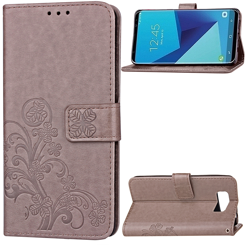 Clover Pattern PU Leather Wallet Case Cover for Samsung Galaxy S8 Plus - Gray