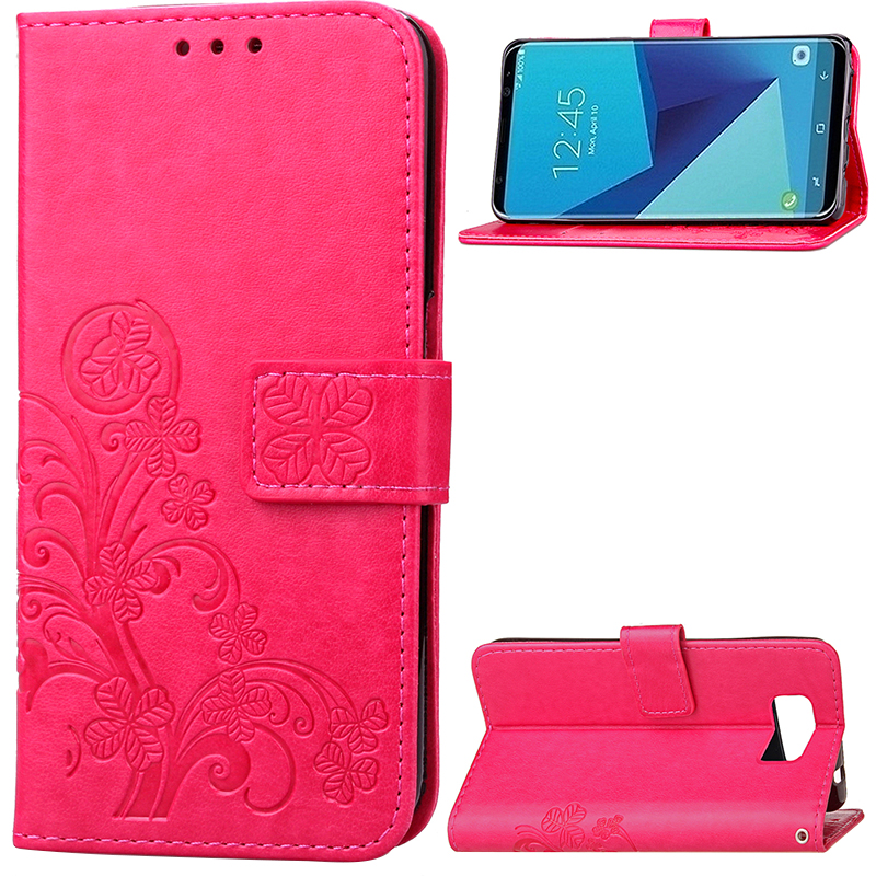 Clover Pattern PU Leather Wallet Case Cover for Samsung Galaxy S8 Plus - Rose Red