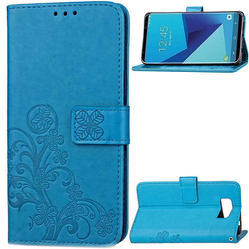 Clover Pattern PU Leather Wallet Case Cover for Samsung Galaxy S8 Plus - Blue