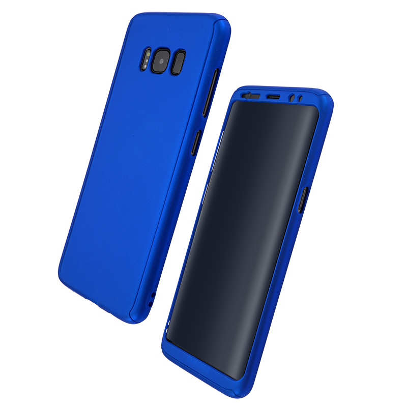 360 Full Coverage Hard PC Phone Case Front + Black Cover Shell for Samsung S8 Plus - Blue