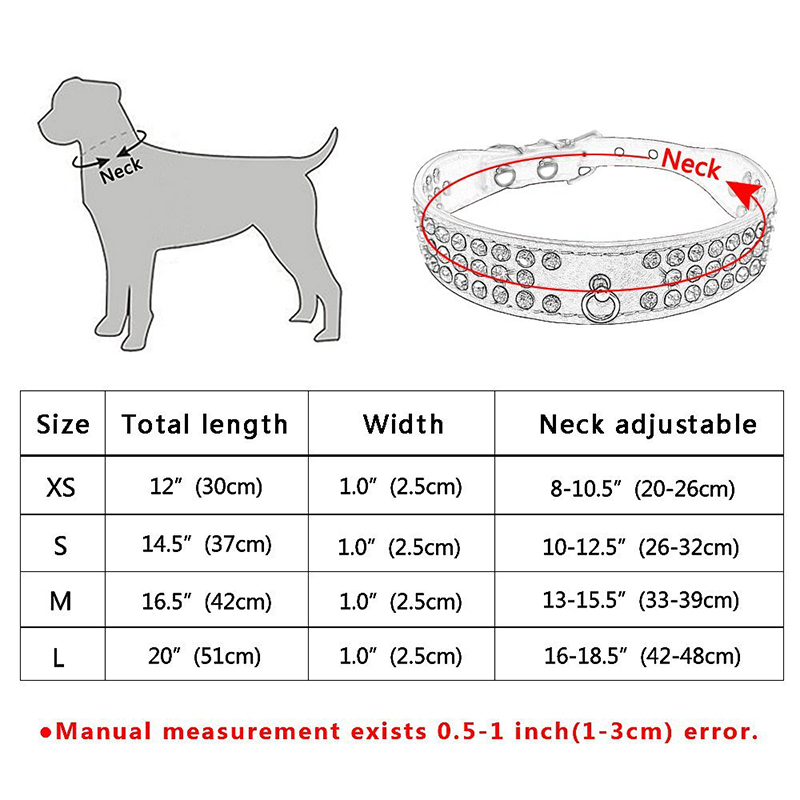 Adjustable Crystal Diamond Leather Pet Puppy Dog Collar Size XS - Red