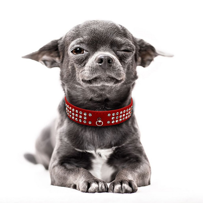 Adjustable Crystal Diamond Leather Pet Puppy Dog Collar Size S - Red