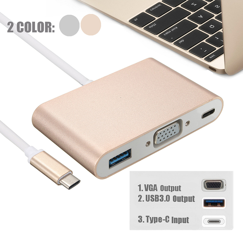 USB 3.1 Type C to VGA USB 3.0 Type C Female Charger Adapter Converter - Gold