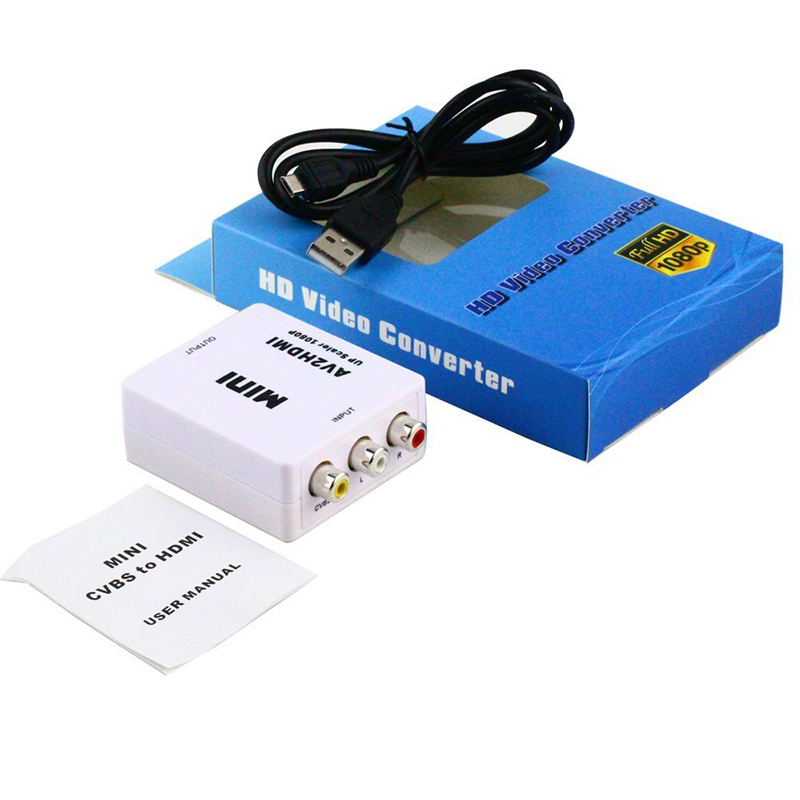 AV Male to HDMI Female Converter Adapter 1080P Mini Audio Converter - White