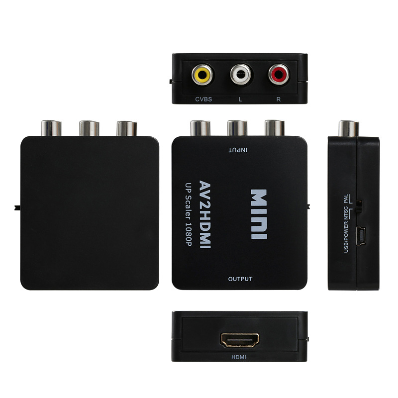 AV Male to HDMI Female Converter Adapter 1080P Mini Audio Converter - Black