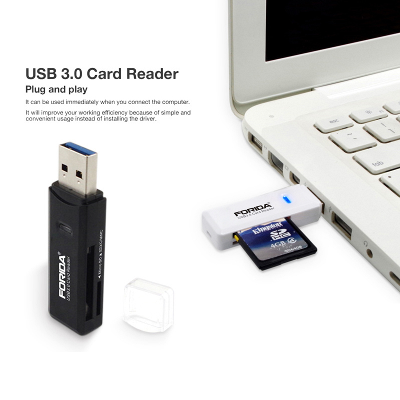Multifunctional 2 in 1 USB 3.0 SD TF Memory Card Reader Memorizer - White