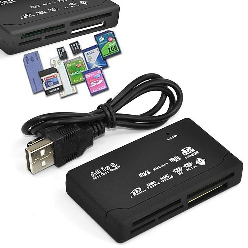 USB 2.0 Wide Range Card Recognizer SD TF MS M2 XD CF Card Reader - Black