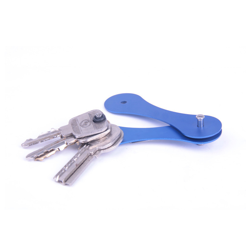EDC Hard Oxide Aluminum Key Holder Organizer Clip Folder Keychain Tool - Blue