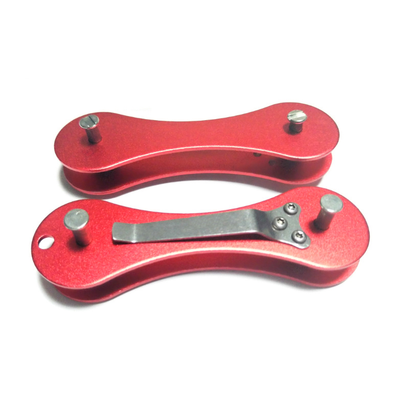 EDC Hard Oxide Aluminum Key Holder Organizer Clip Folder Keychain Tool - Red