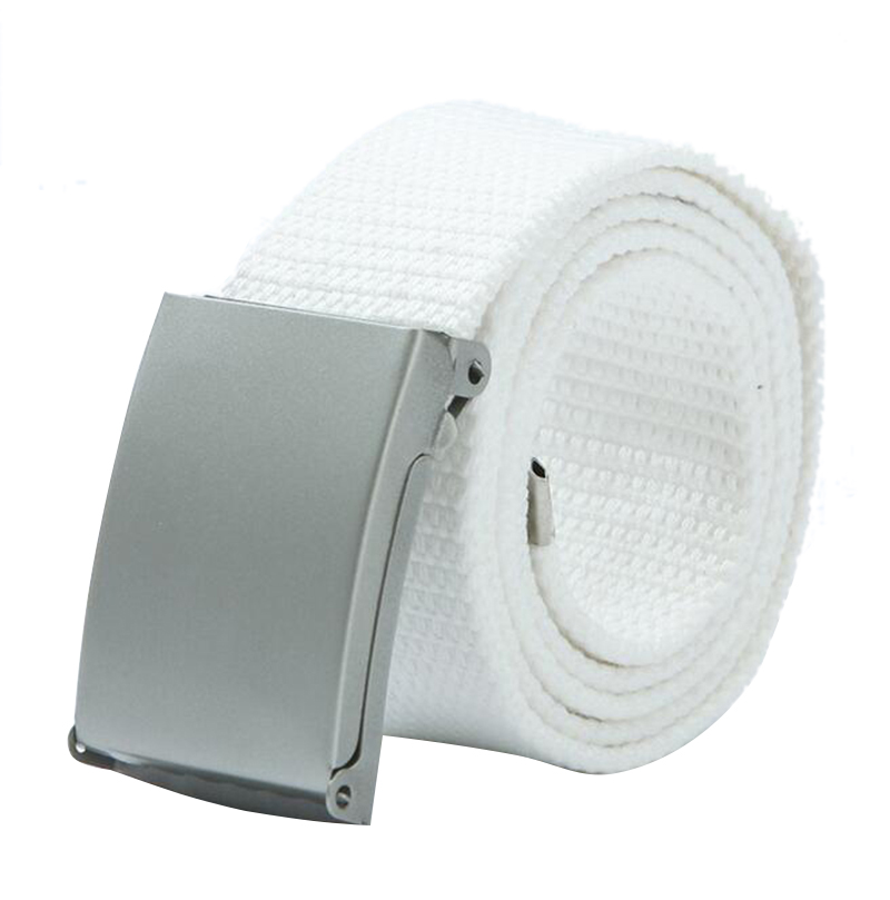 Unisex Casual Thick Wide Canvas Bales Catch Belt for Men or Women - White