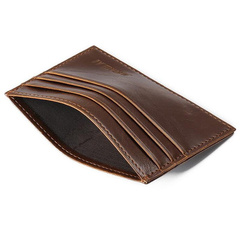 Mens Small ID Credit Card Wallet Holder Slim Pocket Case - Brown