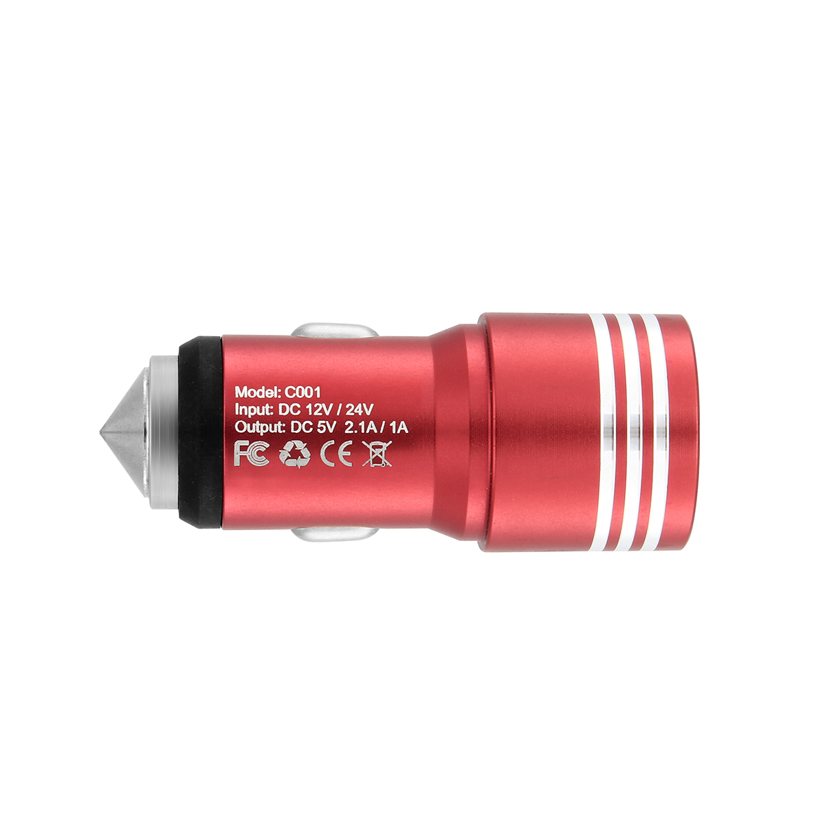 Car Charger Adaptor Dual USB Safety Hammer for Phone - Red
