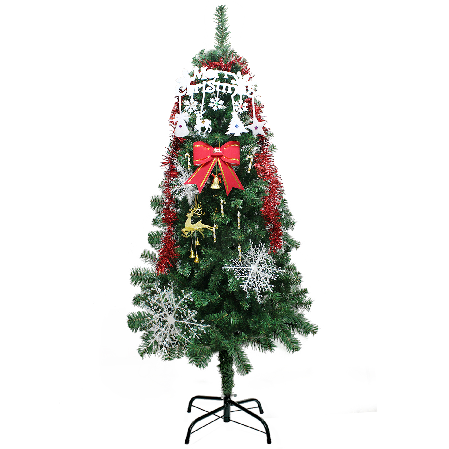 1 Set Christmas Xmas Bowknot Ribbon Snowflake Walking Stick Deer Jingle Hanging Decor Kit