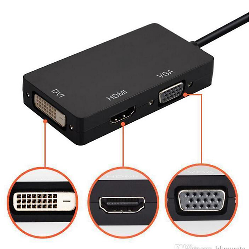3 in 1 Mini Display Port DP to HDMI VGA DVI Converter - Black