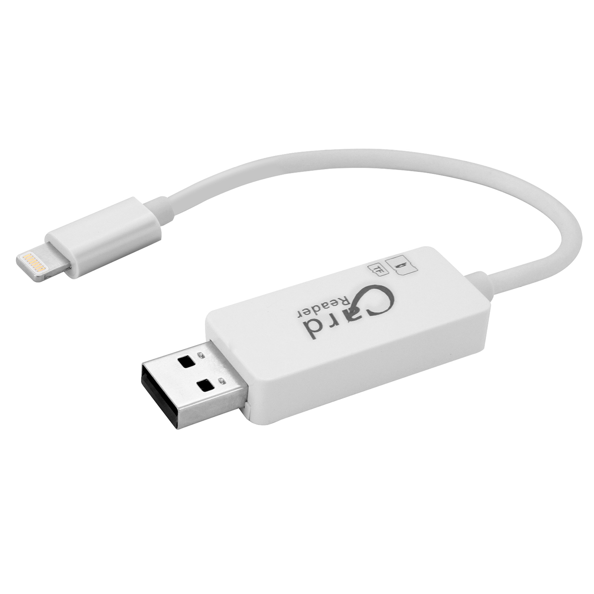 2 in 1 TF Micro SD Card Reader Charging Cable for iPhone 5 6 6S Plus - White