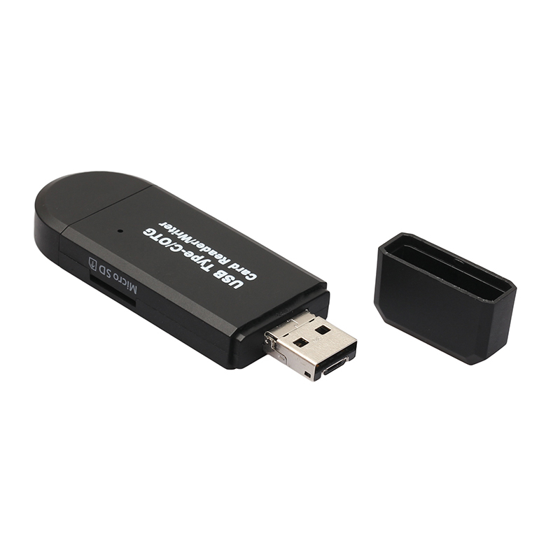 3 in 1 Type C/USB 2.0/OTG TF SD Card Reader Writer for Phone Laptop - Black