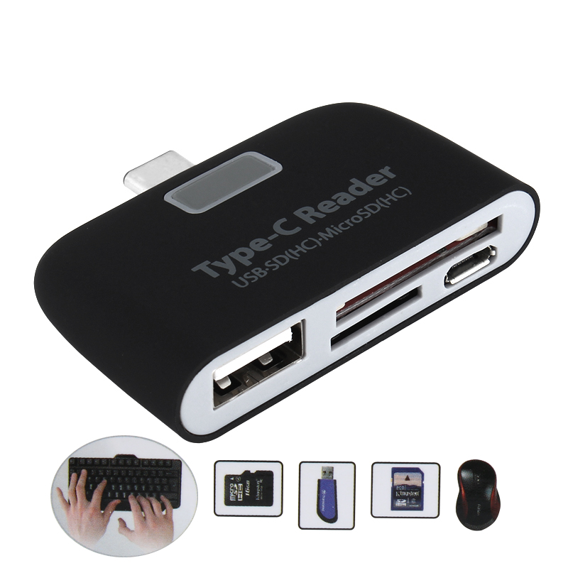 USB 3.1 Type C USB C OTG Micro SD TF Card Reader - Black