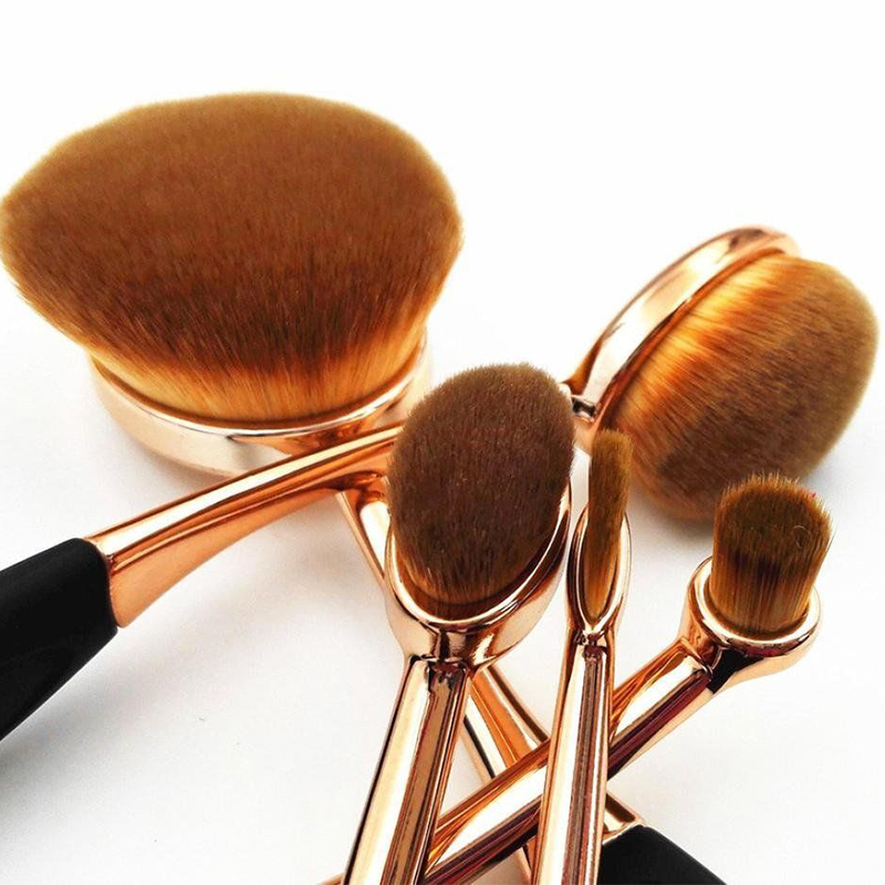 10pcs Oval Toothbrush Curve Cosmetic Makeup Foundation Brush - Rose Gold
