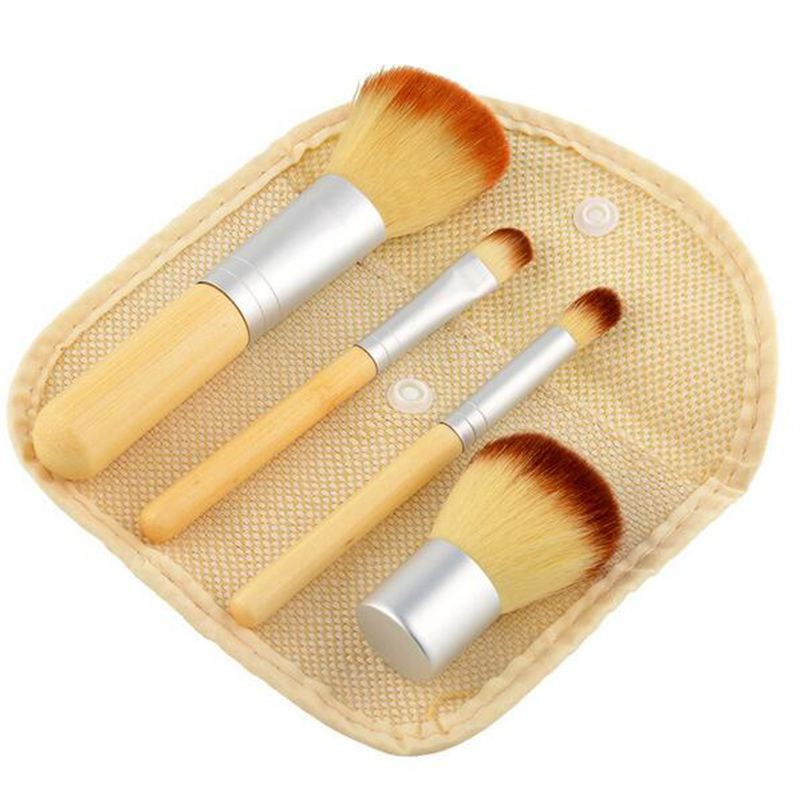 4pcs Bamboo Handle Cosmetics Powder Blush Makeup Brush Set Tool