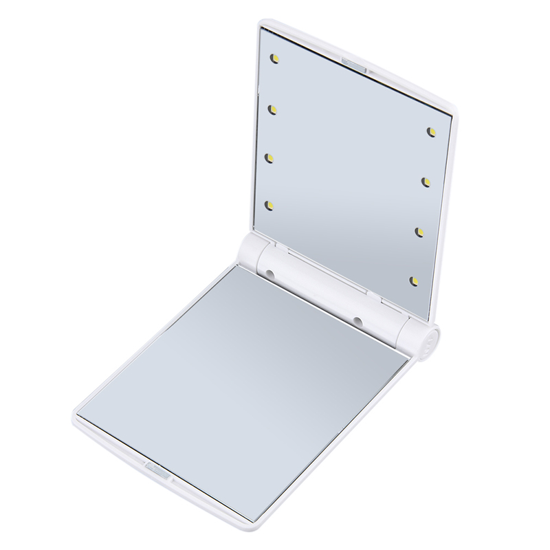 Portable 8 LED Lights Wemon Cosmetic Makeup Folding Mirror - White
