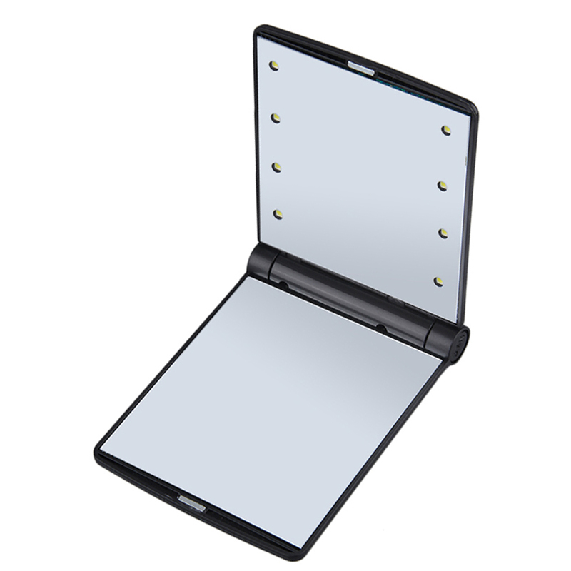 Portable 8 LED Lights Wemon Cosmetic Makeup Folding Mirror - Black