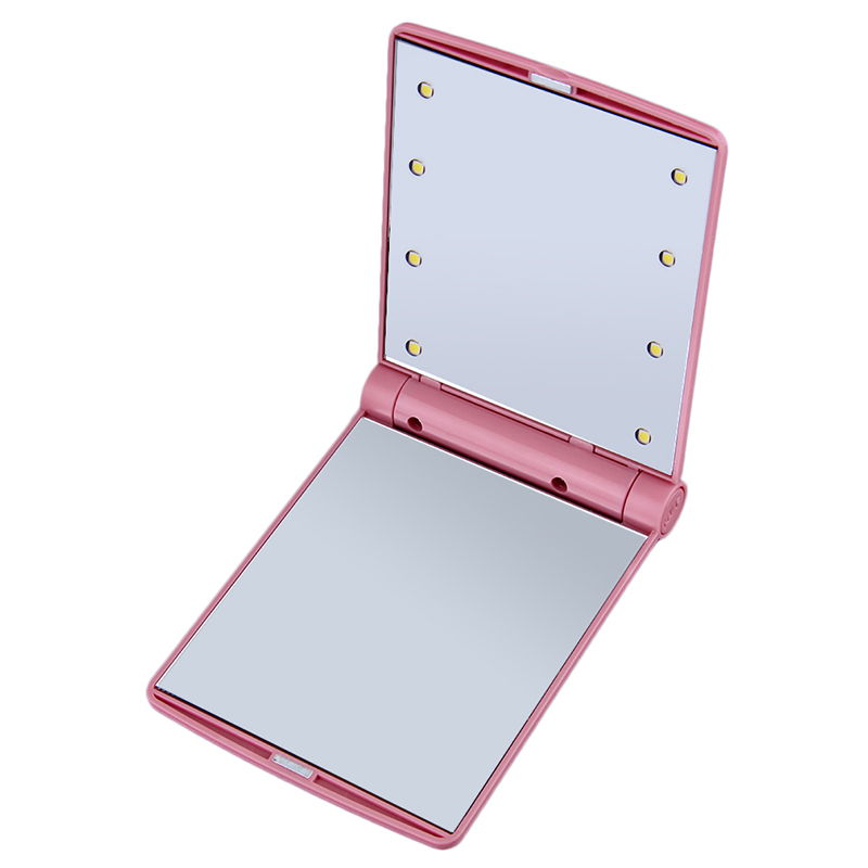 Portable 8 LED Lights Wemon Cosmetic Makeup Folding Mirror - Pink