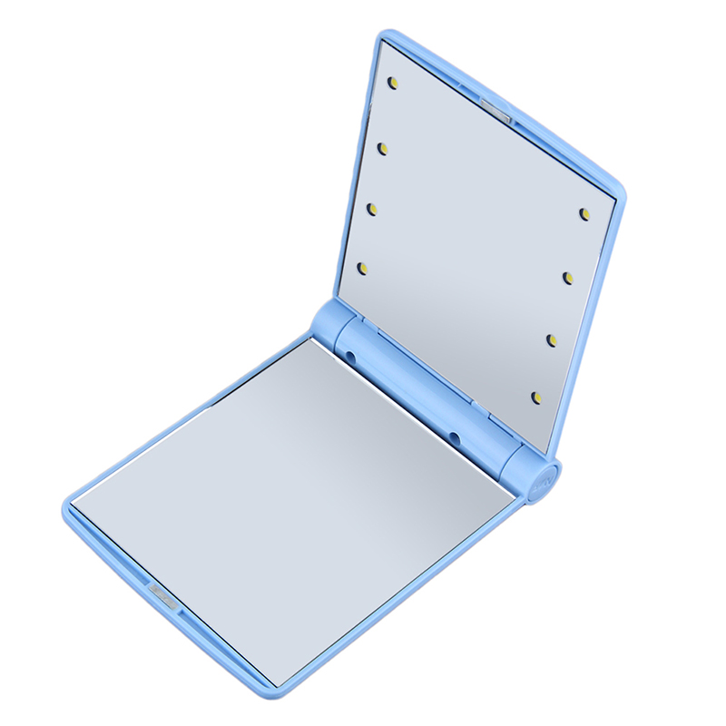 Portable 8 LED Lights Wemon Cosmetic Makeup Folding Mirror - Blue